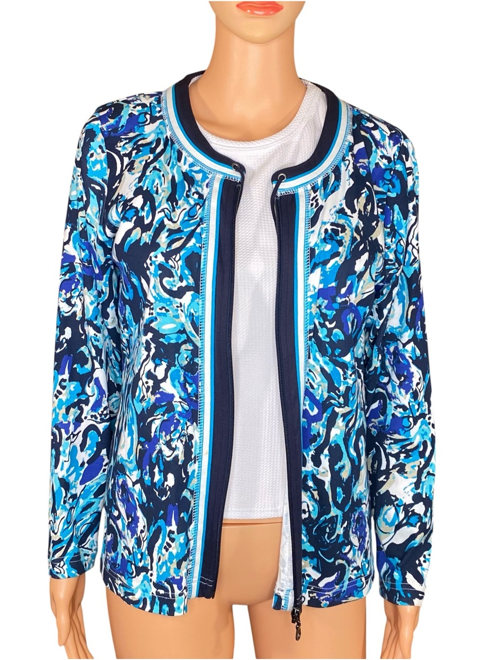 Christopher & Banks Petites Lightweight Jacket Full Zip Colorful w Matching Trim